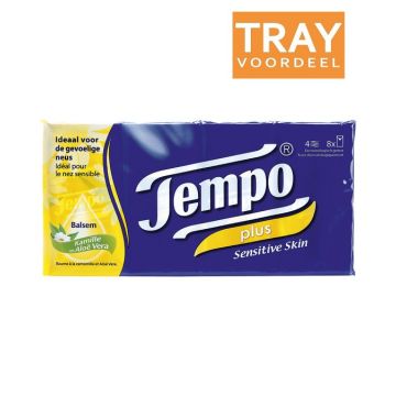 TEMPO ZAKDOEKJES SENSITIVE SKIN ALOE VERA EN KAMILLE TRAY 18 X 8 X 9 STUKS