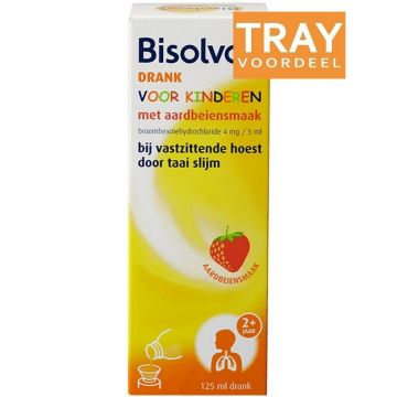 BISOLVON DRANK VOOR KINDEREN MET AARDBEIENSMAAK HOESTDRANK TRAY 35 X 125 ML