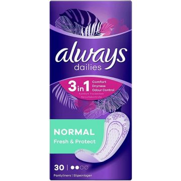 ALWAYS DAILIES (ALWAYS) DAILIES FRESH &amp; PROTECT NORMAL INLEGKRUISJES DOOSJE 30 STUKS