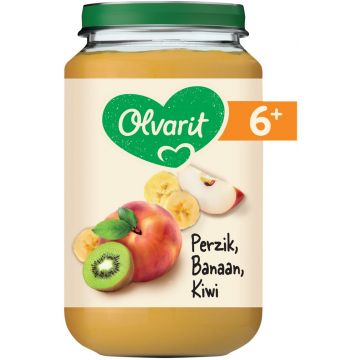 OLVARIT 6+ MAANDEN PERZIK, BANAAN, KIWI FRUITHAPJE POT 200 GRAM