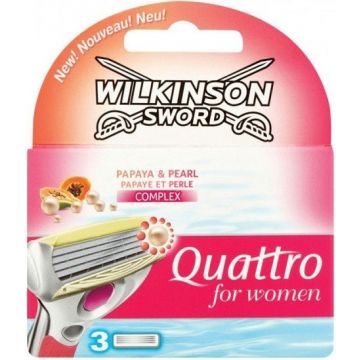 WILKINSON SWORD QUATTRO FOR WOMEN PAPAYA & PEARL (WILKINSON) QUATTRO FOR WOMEN PAPAYA & PEARL SCHEERMESJES PAK 3 STUKS