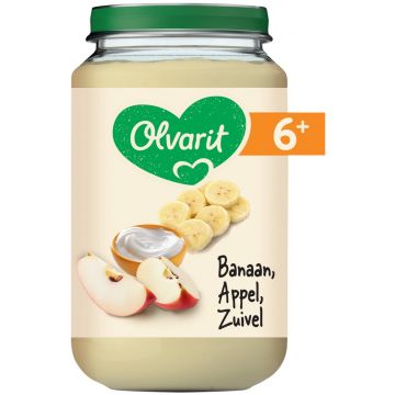 OLVARIT 6+ MAANDEN BANAAN, APPEL, ZUIVEL FRUITHAPJE POT 200 GRAM