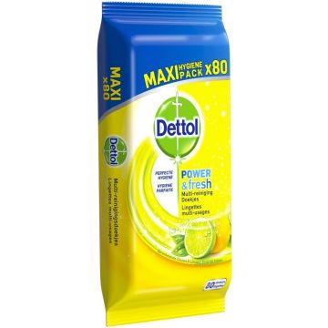 DETTOL POWER & FRESH (DETTOL) POWER & FRESH CITROEN & LIMOEN MULTI-REINIGING DOEKJES PAK 80 STUKS