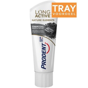 PRODENT LONG ACTIVE CHARCOAL WHITE & DETOX TANDPASTA TRAY 12 X 75 ML