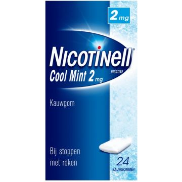 NICOTINELL COOL MINT 2 MG KAUWGOM BIJ STOPPEN MET ROKEN DOOSJE 24 STUKS