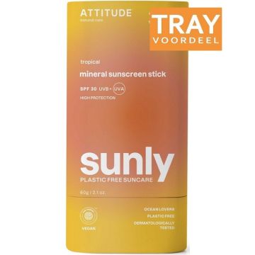 ATTITUDE SUNLY TROPICAL SPF 30 MINERAL SUNSCREEN STICK ZONNEBRAND STICK 6 X 60 GRAM