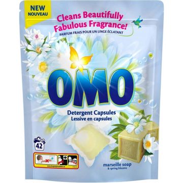 OMO MARSEILLE SOAP & SPRING BLOOMS WASMIDDEL CAPSULES ZAK 42 STUKS