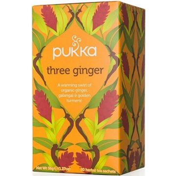 PUKKA THREE GINGER GINGER, GALANGAL & GOLDEN TUMERIC THEE DOOSJE 20 ZAKJES