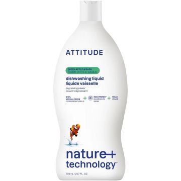 ATTITUDE NATURE+ TECHNOLOGY GREEN APPLE & BASIL DISHWASHING LIQUID AFWASMIDDEL 700 ML