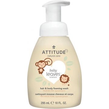 ATTITUDE BABY LEAVES 2-IN-1 PEAR NECTAR HAIR AND BODY FOAMING WASH POMP 295 ML