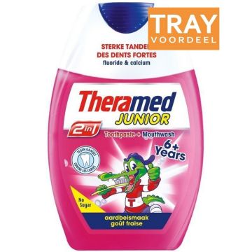 THERAMED JUNIOR 2 IN 1 6+ JAAR AARDBEISMAAK TANDSPOELING 10 X 75 ML