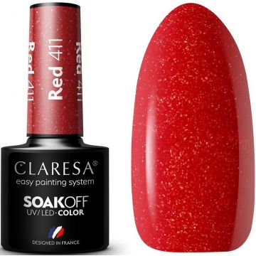CLARESA COLOR SOAK OFF RED 411 UV/LED GELLAK 5 GRAM