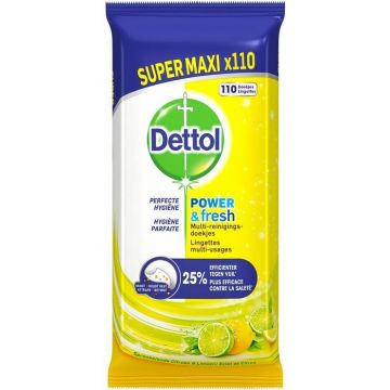 DETTOL POWER & FRESH (DETTOL) POWER & FRESH CITROEN & LIMOEN MULTI-REINIGINGSDOEKJES PAK 110 STUKS