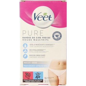 VEET PURE (VEET) PURE GEVOELIGE HUID BIKINI ONTHARINGSSTRIPS DOOSJE 16 STUKS
