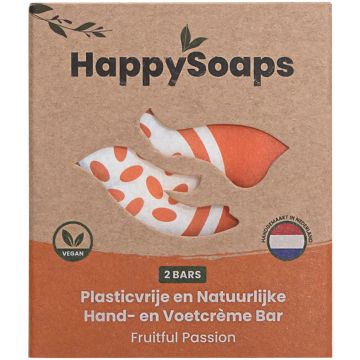 HAPPYSOAPS FRUITFUL PASSION HAND EN VOETCREME BAR DOOSJE 40 GRAM