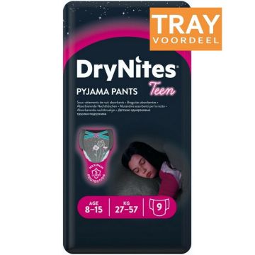 HUGGIES DRY NITES PYJAMA PANTS 8-15 JAAR (MEISJES) TRAY 3 X 9 STUKS
