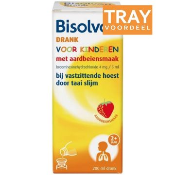 BISOLVON DRANK VOOR KINDEREN MET AARDBEIENSMAAK HOESTDRANK TRAY 24 X 200 ML