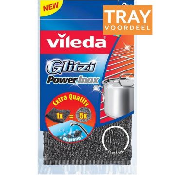 VILEDA GLITZI POWER INOX SCHUURSPONZEN TRAY 15 X 2 STUKS