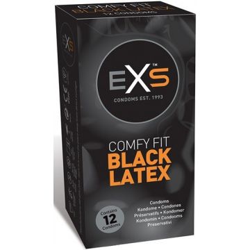EXS COMFY FIT BLACK LATEX CONDOMS CONDOOMS DOOSJE 12 STUKS
