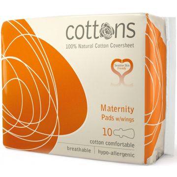 COTTONS MATERNITY PADS WITH WINGS KRAAMVERBAND DOOSJE 10 STUKS
