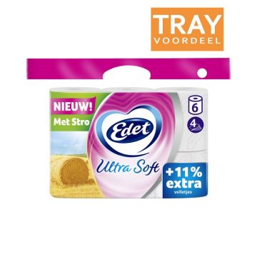 EDET ULTRA SOFT MET STRO 4-LAAGS TOILETPAPIER TRAY 4 X 6 ROLLEN