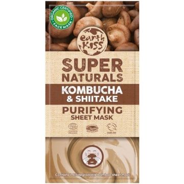 EARTH KISS SUPER NATURALS (EARTH KISS) SUPER NATURALS KOMBUCHA & SHIITAKE PURIFYING SHEET MASK GEZICHTSMASKER ZAKJE 1 STUK
