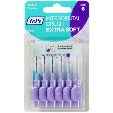 TEPE INTERDENTAL BRUSH EXTRA SOFT 1,1 MM TANDENRAGERS (LILA) 6 STUKS