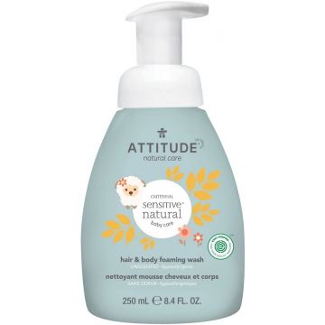 ATTITUDE SENSITIVE NATURAL UNSCENTED BABY HAIR & BODY FOAMING WASH BABY DOUCHESCHUIM 250 ML