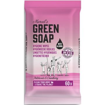 MARCEL'S GREEN SOAP PATCHOULI & CRANBERRY HYGIENIC WIPES HYGIENISCHE REINIGINGSDOEKJES PAK 60 STUKS