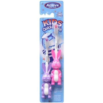 ACTIVE ORAL CARE KIDS 3-6 JAAR KONIJN QUICK BRUSH TANDENBORSTELS (ASSORTI) PAK 2 STUKS