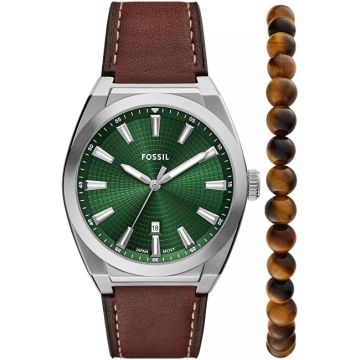 FOSSIL EVERETT FS6080SET GROEN/BRUIN 42 MM QUARTZ HORLOGE EN KRALEN ARMBAND SIERADENSET 1 STUK