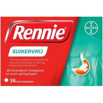 RENNIE SUIKERVRIJ KAUWTABLETTEN DOOSJE 36 STUKS