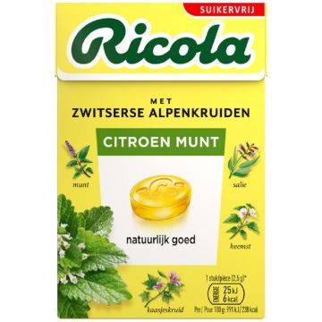 RICOLA CITROEN MUNT SUIKERVRIJ KRUIDENPASTILLES 50 GRAM