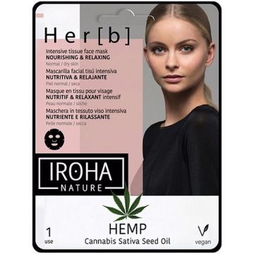 IROHA HERB HEMP NOURISHING & RELAXING INTENSIVE TISSUE FACE MASK GEZICHTSMASKER ZAKJE 20 GRAM