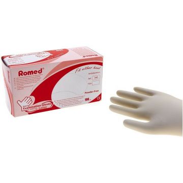 ROMED LATEX POEDERVRIJ (ROMED) LATEX MAAT S POEDERVRIJE ONDERZOEKSHANDSCHOENEN DOOSJE 100 STUKS