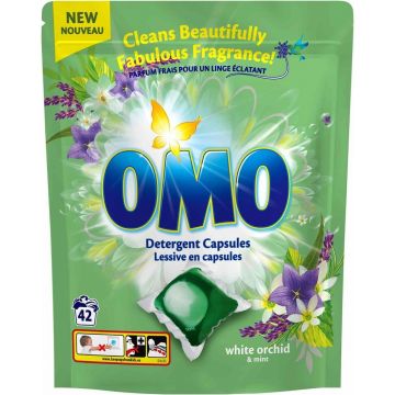 OMO WHITE ORCHID & MINT WASMIDDEL CAPSULES ZAK 42 STUKS