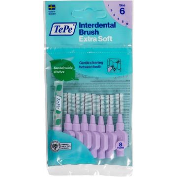 TEPE EXTRA SOFT SIZE 6 INTERDENTAL BRUSH 1.1 MM TANDENRAGERS 8 STUKS