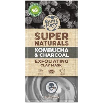 EARTH KISS SUPER NATURALS (EARTH KISS) SUPER NATURALS KOMBUCHA & CHARCOAL EXFOLIATING CLAY MASK GEZICHTSMASKER ZAKJE 10 GRAM