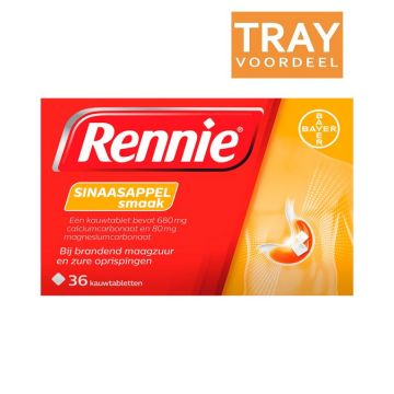 RENNIE SINAASAPPELSMAAK KAUWTABLETTEN TRAY 96 X 36 STUKS