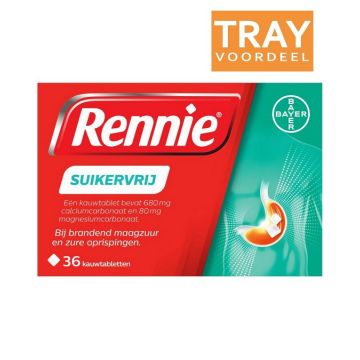 RENNIE SUIKERVRIJ KAUWTABLETTEN TRAY 144 X 36 STUKS