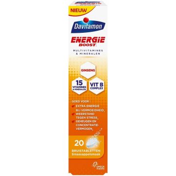 DAVITAMON ENERGIE BOOST SINAASAPPELSMAAK BRUISTABLETTEN KOKER 20 STUKS