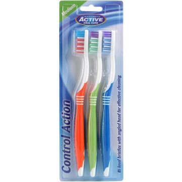 ACTIVE ORAL CARE CONTROL ACTION MEDIUM TANDENBORSTELS (ASSORTI) PAK 3 STUKS