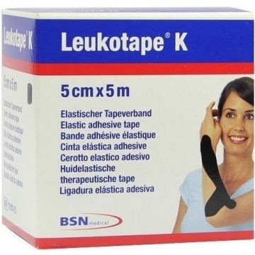 LEUKOTAPE K 5 CM X 5 M HUIDELASTISCHE THERAPEUTISCHE TAPE (ZWART) DOOSJE 1 STUK