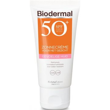 BIODERMAL ZONNECREME VOOR HET GEZICHT GEVOELIGE HUID SPF 50+ ZONNEBRAND TUBE 50 ML