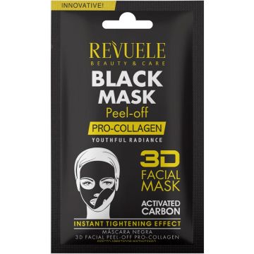REVUELE BEAUTY & CARE BLACK MASK (REVUELE) BLACK MASK PEEL-OFF PRO-COLLAGEN 3D FACIAL MASK GEZICHTSMASKER ZAKJE 15 ML