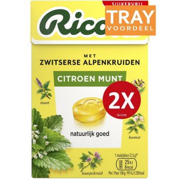 RICOLA CITROEN MUNT SUIKERVRIJ KRUIDENPASTILLES TRAY 10 X 100 GRAM