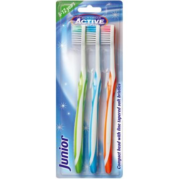 ACTIVE ORAL CARE JUNIOR 8-12 JAAR TANDENBORSTELS (ASSORTI) PAK 3 STUKS