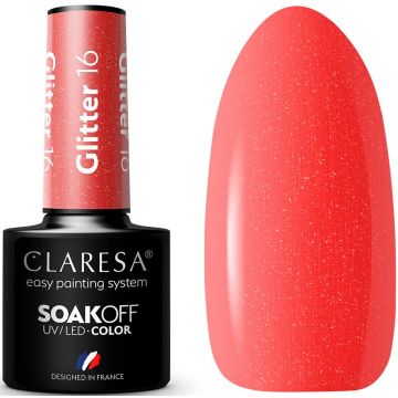 CLARESA COLOR SOAK OFF GLITTER 16 UV/LED GELLAK POTJE 5 GRAM