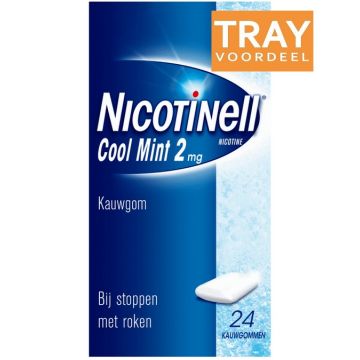 NICOTINELL COOL MINT 2 MG KAUWGOM BIJ STOPPEN MET ROKEN TRAY 12 X 24 STUKS