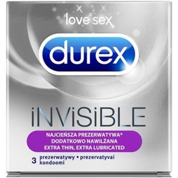 DUREX INVISIBLE EXTRA THIN EXTRA LUBRICATED CONDOMS CONDOOMS DOOSJE 3 STUKS